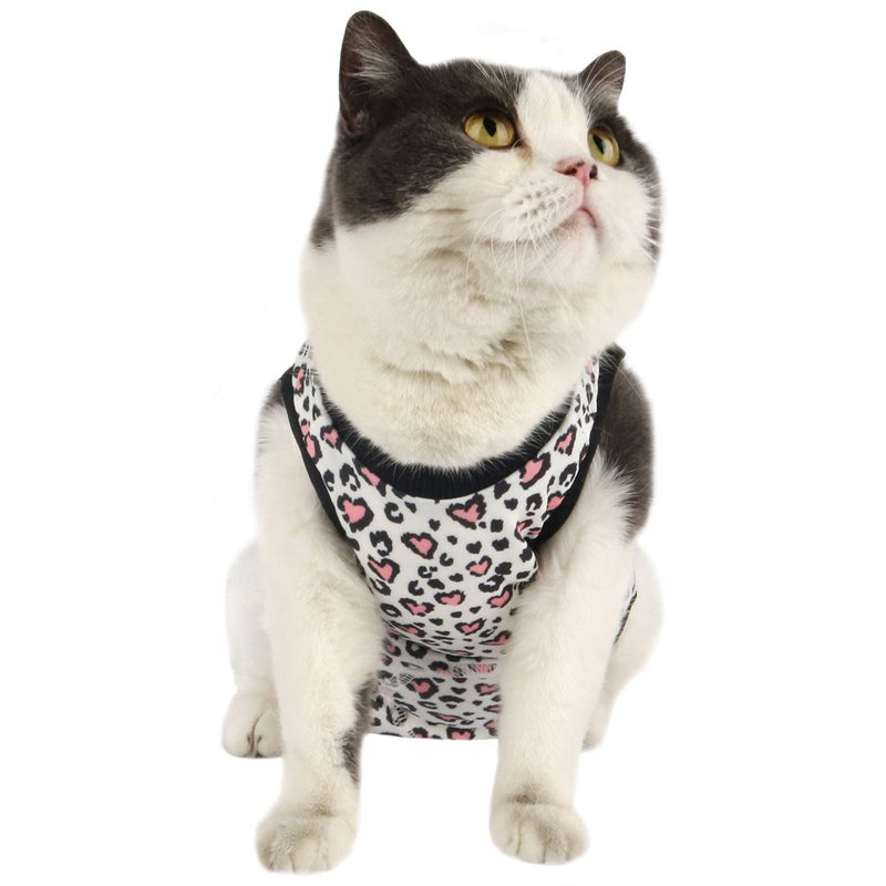 Due Felice Cat Recovery Suit Small Dog Surgical Onesie After Surgery Wear Pet Cone E-Collar Alternative M(Back Length:11.4"/29cm; Chest:14.7"/37cm） Pink Leopard - BeesActive Australia