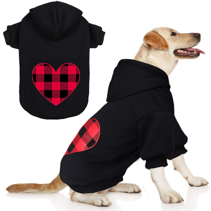 Dog Hoodie Sweater Sweater for Dogs Pet Clothes Black Buffalo Plaid Warm and Soft Breathable Cozy Large Heart - BeesActive Australia