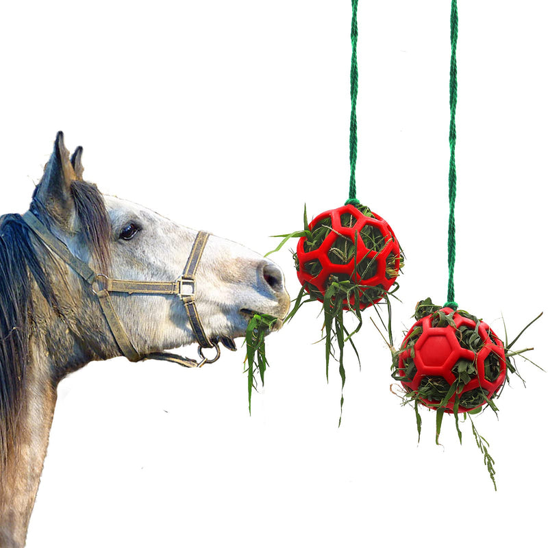 Besimple 2 Pack Horse Treat Ball Hay Feeder Toy, Goat Feeder Ball Hanging Feeding Toy for Horse Goat Sheep Relieve Stress(Red) Red - BeesActive Australia