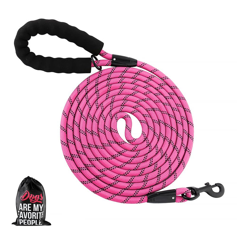 Plutus Pet Long Rope Dog Leash, with Comfortable Padded Handle, Reflective Nylon Heavy Duty Rope Leash, 15FT 20FT 30FT Dog Training Leash for Small Medium Large Dogs 2/5"x30' PINK - BeesActive Australia