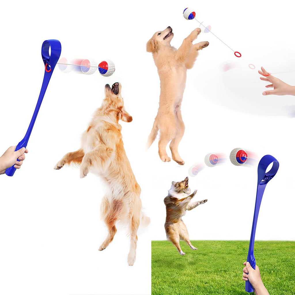 ZeYing Upgraded Interactive Dog Toys Ball Launcher Multifunction Chuck Tennis Ball Thrower with Retractable Rope for Dogs Indoor Outdoor Blue - BeesActive Australia