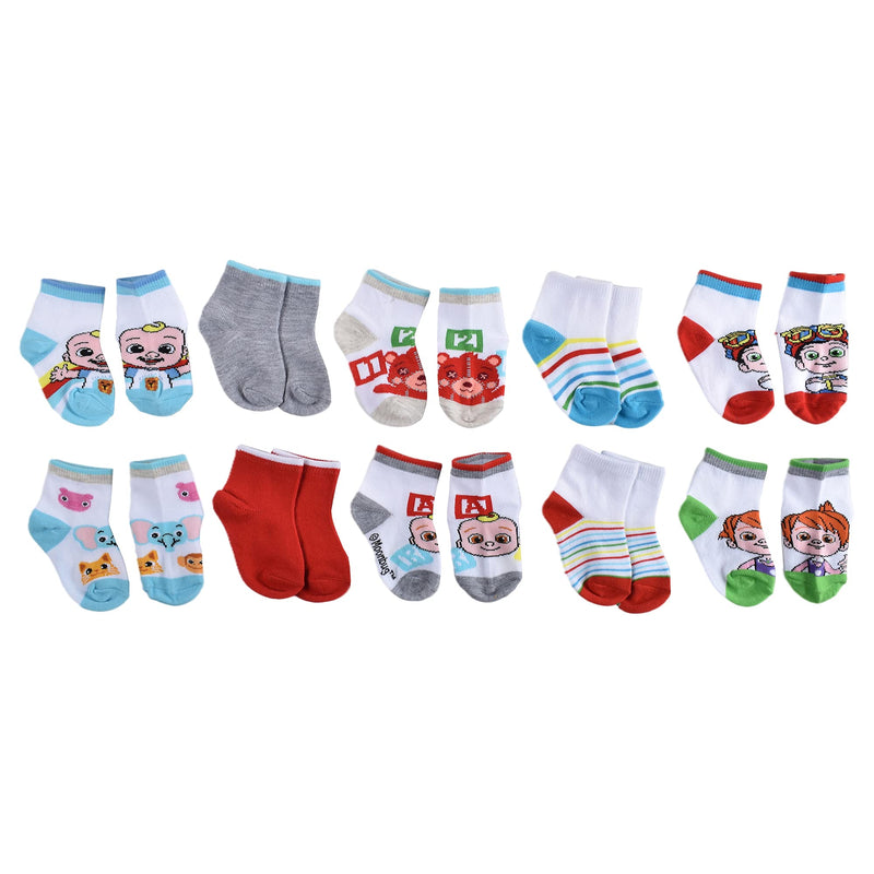 CoComelon boys Quarter Socks 18-24 Months White (10 Pack) - BeesActive Australia