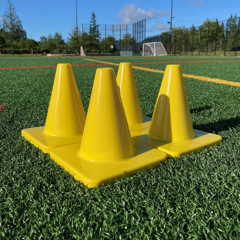 Heavy & Tough 6" Cones - Won't Fly Away in Wind or Crack/Break - LVL10 Pro Training Cones Yellow 4 pack - BeesActive Australia