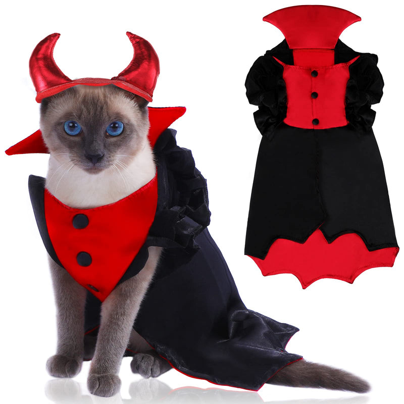 Frienda Set of 2 Cat Halloween Costumes Dog Cape Costume Cat Vampire Cloak Dog Witch Clothes with Devil Hat for Small Medium Dogs Cats Puppy Cat Pet Devil Costume - BeesActive Australia