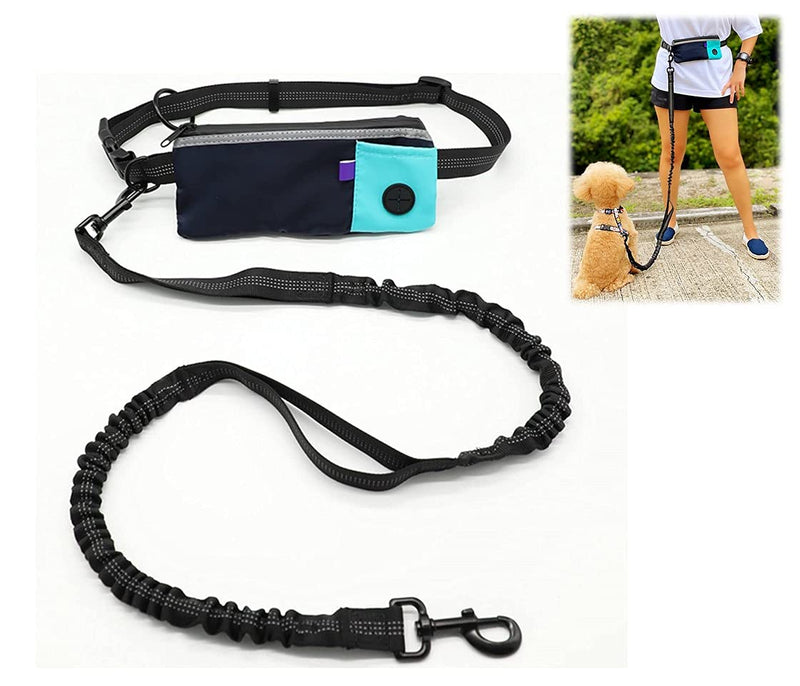 N/C Hands Free Dog Leash with Waterproof Zipper Pouch For Running Walking Jogging Training Retractable Bungee Waist Small Medium and Large Dogs Reflective Stitches Dual Handle Blue 8.7 inch*4(Pouch) - BeesActive Australia