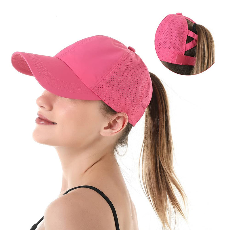 FASHIXD Ponytail Baseball Cap for Women Mesh Quick Dry Baseball Hat with Ponytail Hole Rose Red - BeesActive Australia