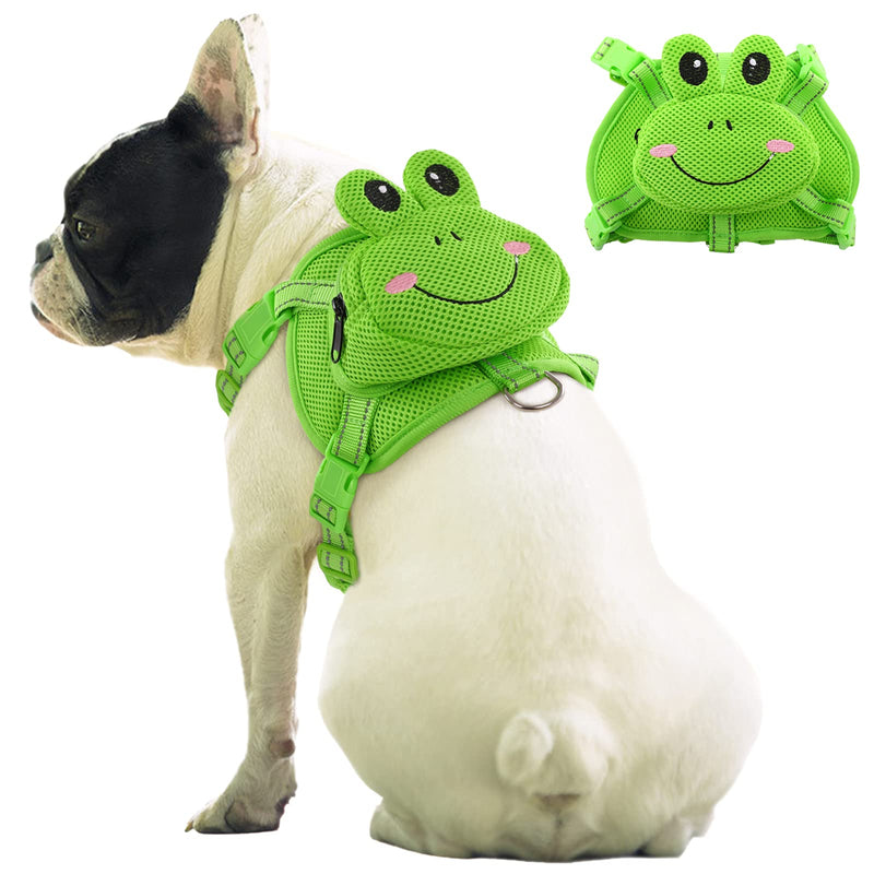 IDOMIK Dog Backpack No-Pull Pet Harness Vest with Saddle Bag Backpack, Cute Frog Shape Self Carrier Backpack Travel Camping Hiking, Adjustable Puppy Mesh Bag Vest with D-Ring for Small Medium Dogs Green Frog - BeesActive Australia