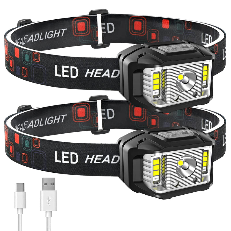 Headlamp Rechargeable, JNDFOFC 1200 Lumen Super Bright Motion Sensor LED Head Lamp flashlight, 2 PACK Waterproof Headlight with White Red Light,14 Modes Head Lights for Outdoor Camping Fishing Running - BeesActive Australia