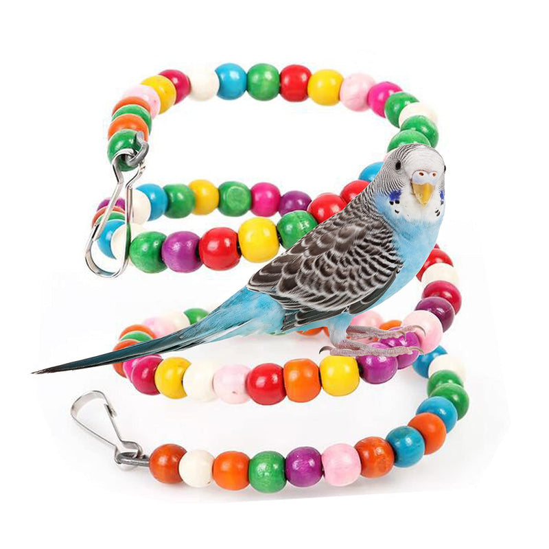 YJJKJ Bird Wood Beads Perch Parrot Revolving Suspension Bridge Toys Comfy Perch Bird Chew Toy for Parakeets Cockatiels, Conures, Budgerigar, Macaw, Lovebirds, Finches 39 inch - BeesActive Australia