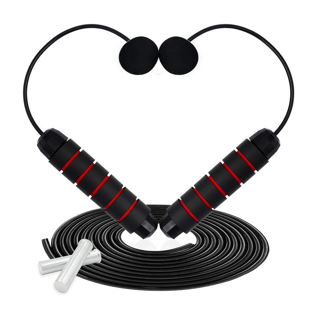 Cordless Jump Rope, Ropeless Jump Rope with Adjustable and Extra Rope, Weighted Jump Rope with Smooth Ball Bearing and Memory Foam Handles, Skipping Rope Perfect for Men Women Kids as Fitness Exercise Training Equipment Red+Black - BeesActive Australia