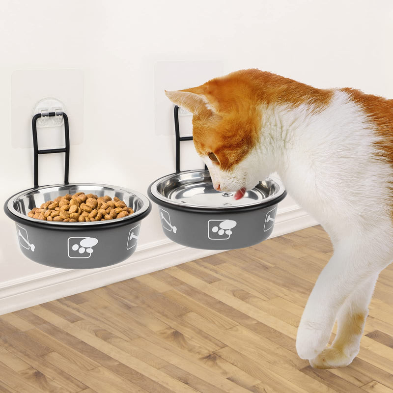 Torlam Elevated Cat Bowls, Wall Mounted Cat Food Dish, Raised Cat Food and Water Bowls, Stainless Steel Elevated Pet Bowls with Stand, Nonslip No Spill Pet Feeding Bowls (2 Packs) Grey - BeesActive Australia