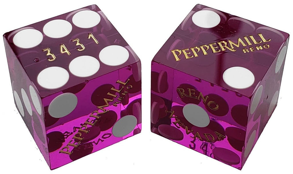 Cyber-Deals Wide Selection 19mm Craps Dice Pairs - Authentic Nevada Casino Table-Played Dice Peppermill (Reno) - Purple Polished Matching Serials - BeesActive Australia