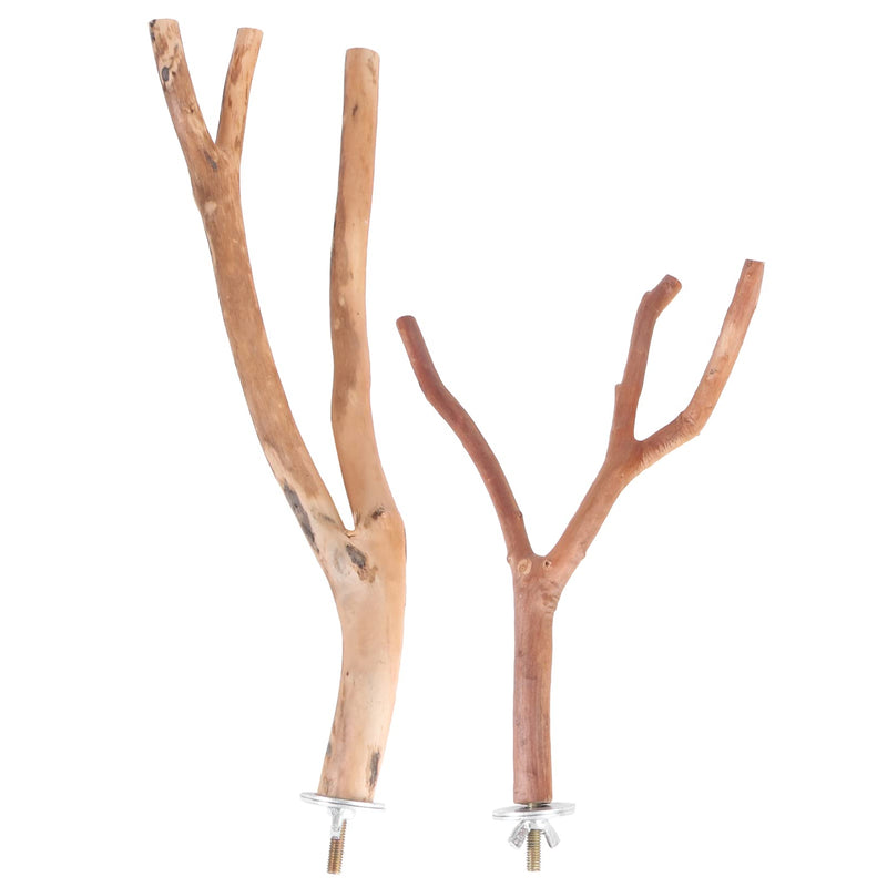 TEHAUX Parakeet Toys 2PCS Bird Parrot Perch Stand Set- Natural Wood Bird Parrot Stand Branches Fork Perch Rod Stand for Small Parakeets Budgies Cockatiels Conure Lovebirds Bird Cage Accessories - BeesActive Australia
