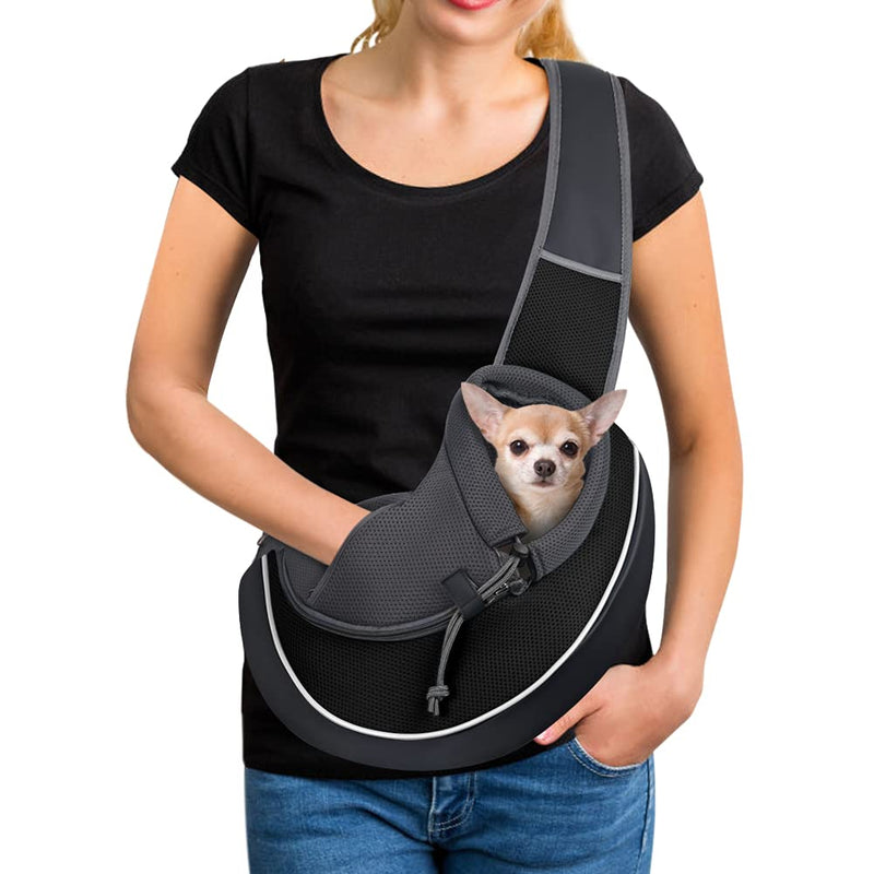 YUDODO Pet Dog Sling Carrier Mesh Hand Free Adjustable Dog Satchel Carrier Bag Papoose Crossbody for Small Medium Dog Cat Rabbit M(Size refer to picture 2) Black reflective - BeesActive Australia