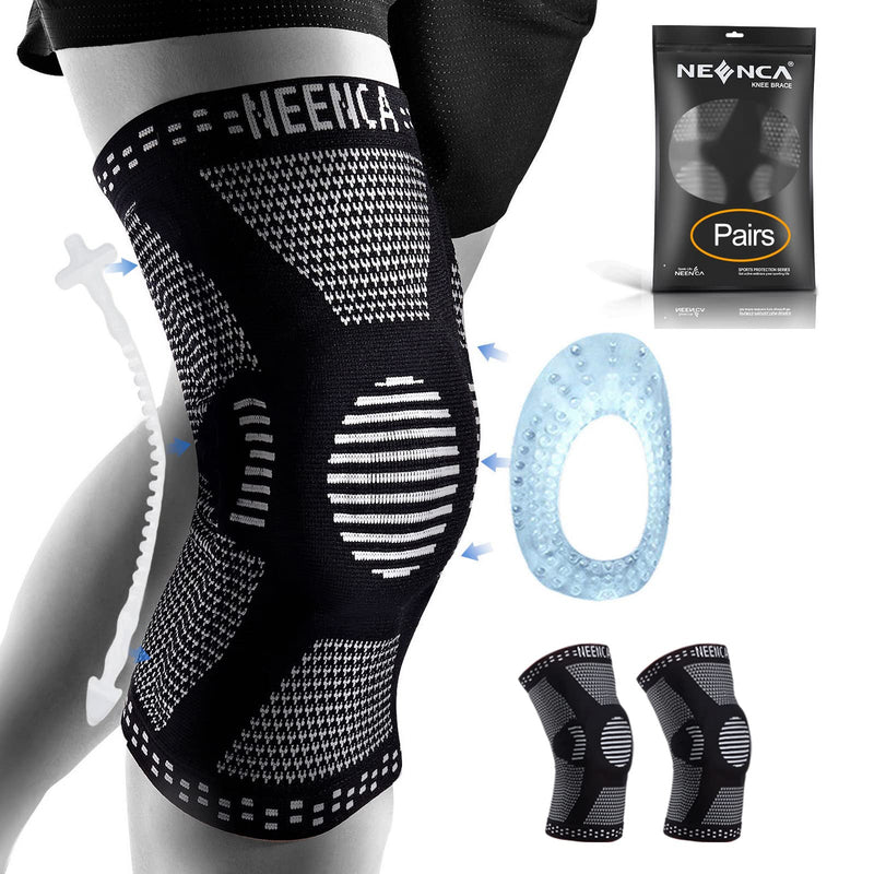 NEENCA [2 Pack] Knee Brace, Knee Compression Sleeve Support with Patella Gel Pad & Side Spring Stabilizers, Medical Grade Knee Protector for Running, Meniscus Tear, Arthritis, Joint Pain Relief, Sport Black (pack of 2) Medium - BeesActive Australia