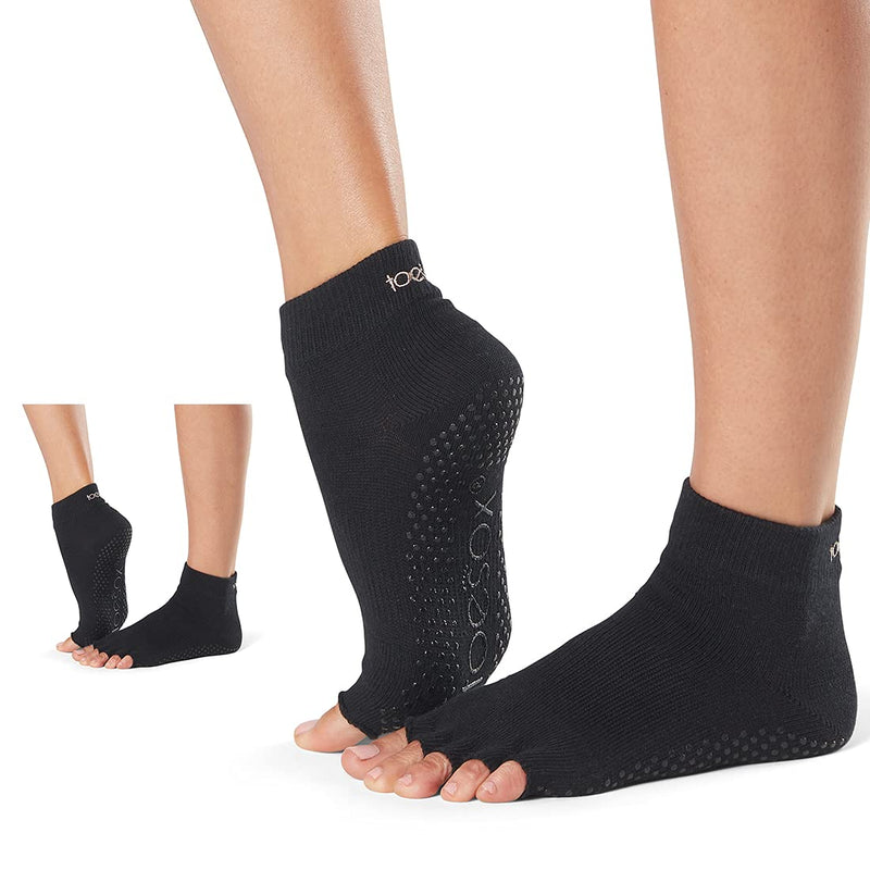 Toesox Grip Ankle Half Toe Multi Pack  Grip Non-Slip Toe Socks for Pilates Barre Yoga Black - 2 Pack Medium - BeesActive Australia