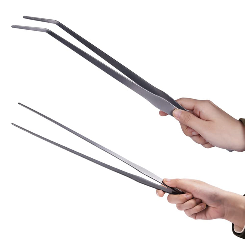 Firesteed Extra Long Handle Aquarium Tweezers Serving Tongs Feed clamp,2 Pack Stainless Steel Straight and Curved Tweezers Set for Fish Tank Plants Reptile Feeding Tongs（15 Inchs） - BeesActive Australia