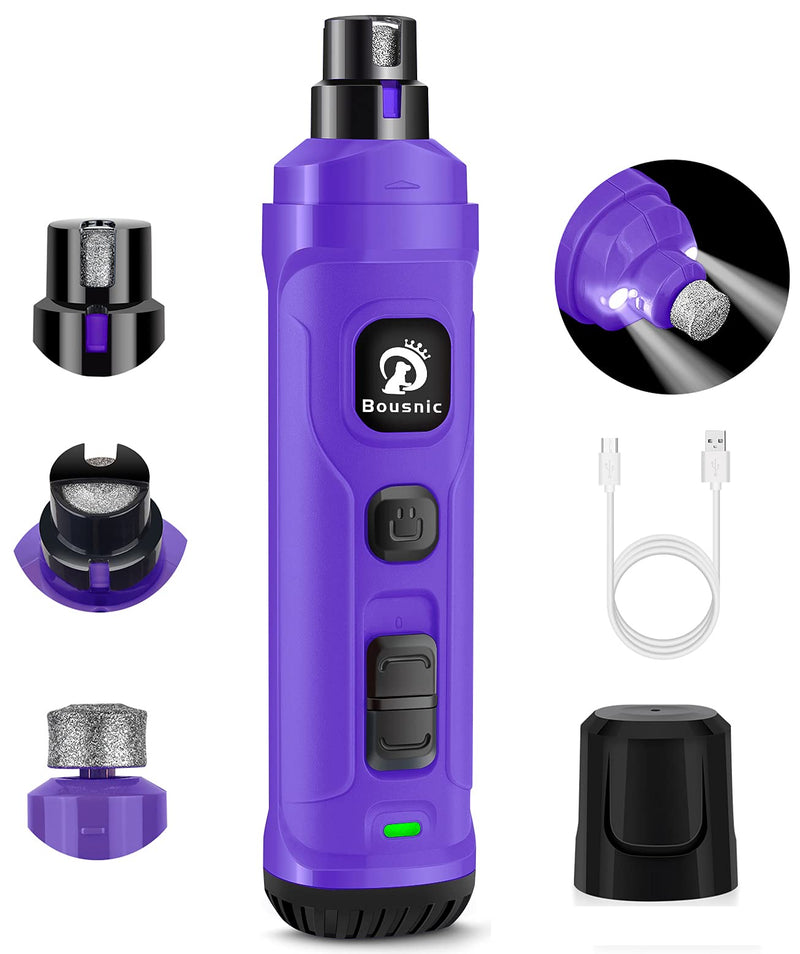 BOUSNIC Dog Nail Grinder with 2 LED Light - Super Quiet Pet Nail Grinder Powerful 2-Speed Electric Dog Nail Trimmer File Toenail Grinder for Puppy Small Medium Large Breed Dogs & Cats Purple - BeesActive Australia