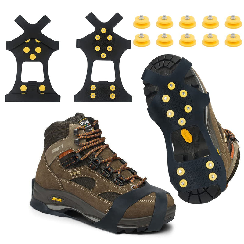 Ice Snow Grips Traction Cleats Anti Slip Ice Cleats Spikes Rubber Crampons with 10 Extra Replacement Steel Studs for Snow Shoes and Boots Ice Walking, Ice Fishing, Hiking Men Women Universal Crampons M(women:5.0-8.5/men:6.0-7.5) - BeesActive Australia
