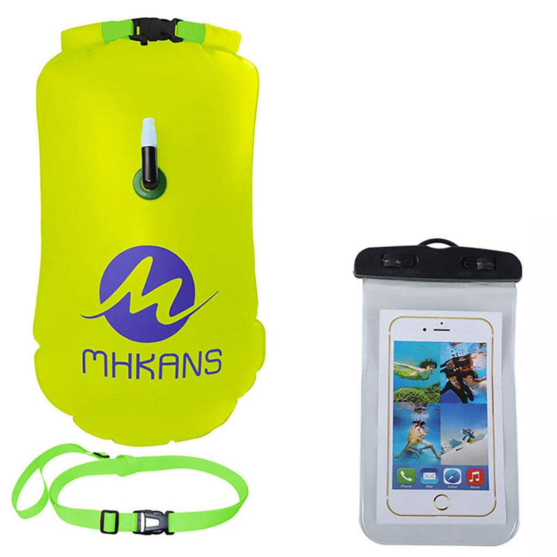 YMLHOME Swim Buoy 20L Swimming Safety Buoy Float Dry Bag with Adjustable Waist Belt and Waterproof Cell Phone Bag for Open Water Swimmers and Safer Swim Training (Green) - BeesActive Australia