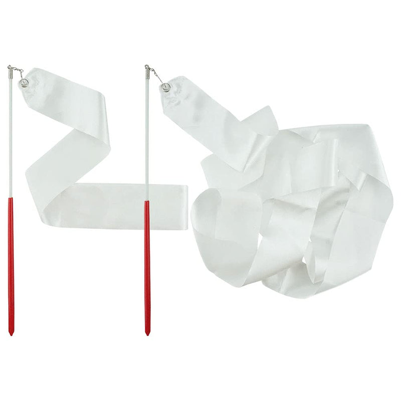 FAZHBARY White Rhythmic Gymnastics Ribbon Wands Praise Dancing Streamers for Kids Baton Twirling Talent Shows Artistic Dancing, 2 Pack - BeesActive Australia