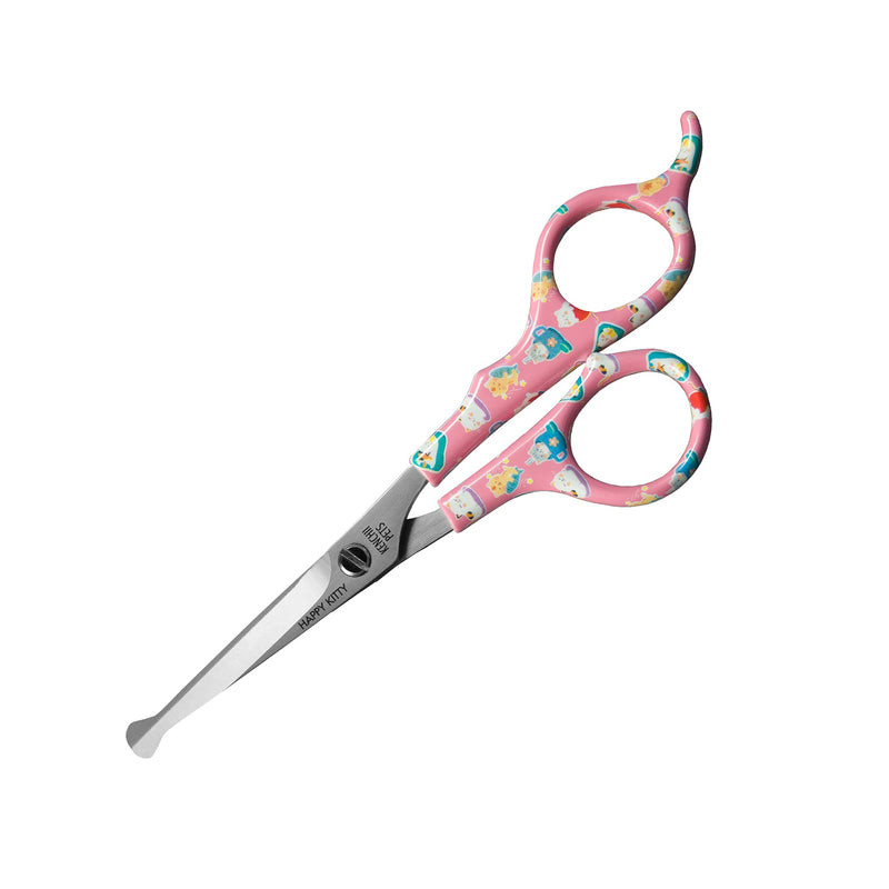 Kenchii Happy Kitty Ball Tip Shears Trimming Scissors for Cats | Pet Grooming Kitten Essentials | Stainless Steel Grooming Scissors for Cats | Safety Blunt Tip Scissors and Cat Grooming Tools | 5.5 In 5.5 Inch Pink - BeesActive Australia