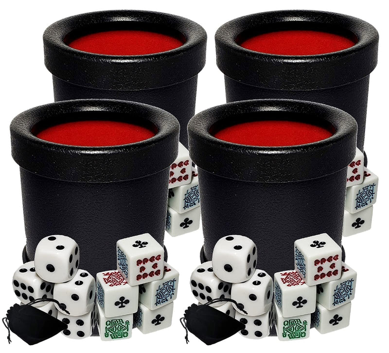 Cyber-Deals Dice Cup with White Poker (Clubs Ace) & Pip Dice in Storage Pouch Set 4 Sets - BeesActive Australia