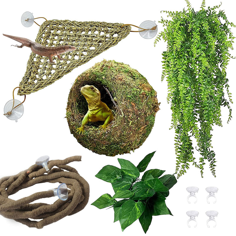 Hamiledyi Reptile Moss Cave Hide,Crested Gecko Habitat Hammock Green Moss Accessories Plastic Terrarium Plant Vines for Small Bearded-Dragon,Snakes,Chameleon Climbing Hibernation Sleeping - BeesActive Australia