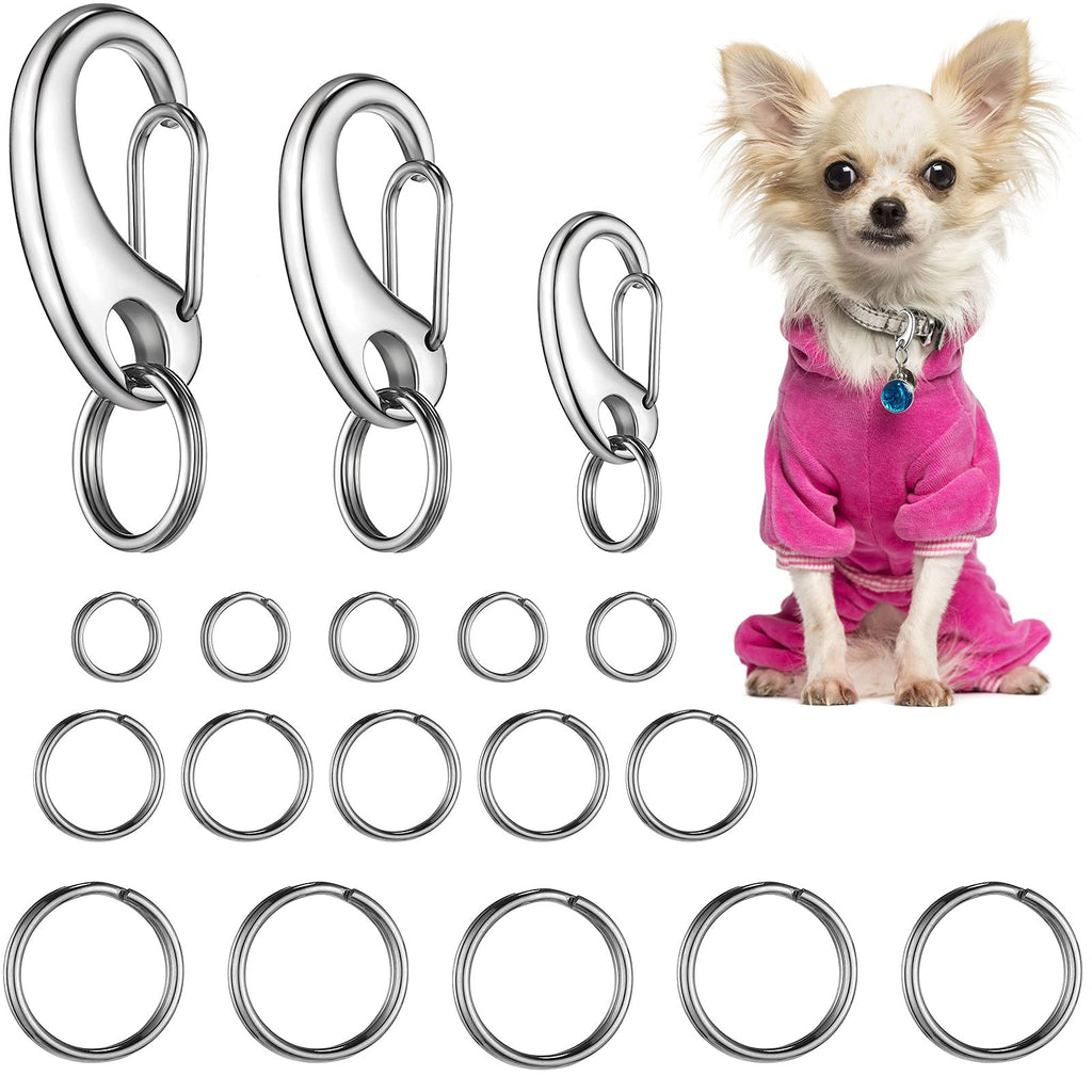 18 Pieces Leash Dog Tag Clip Pet ID Tag Pet Tag Clip Quick Clip Combos Durable Dog ID Tag with Rings, Stainless Steel Quick Clips Pet ID Tag Holder for Dog Cat (Silver, 1.9 Inch，1.3 Inch，0.8 Inch) - BeesActive Australia