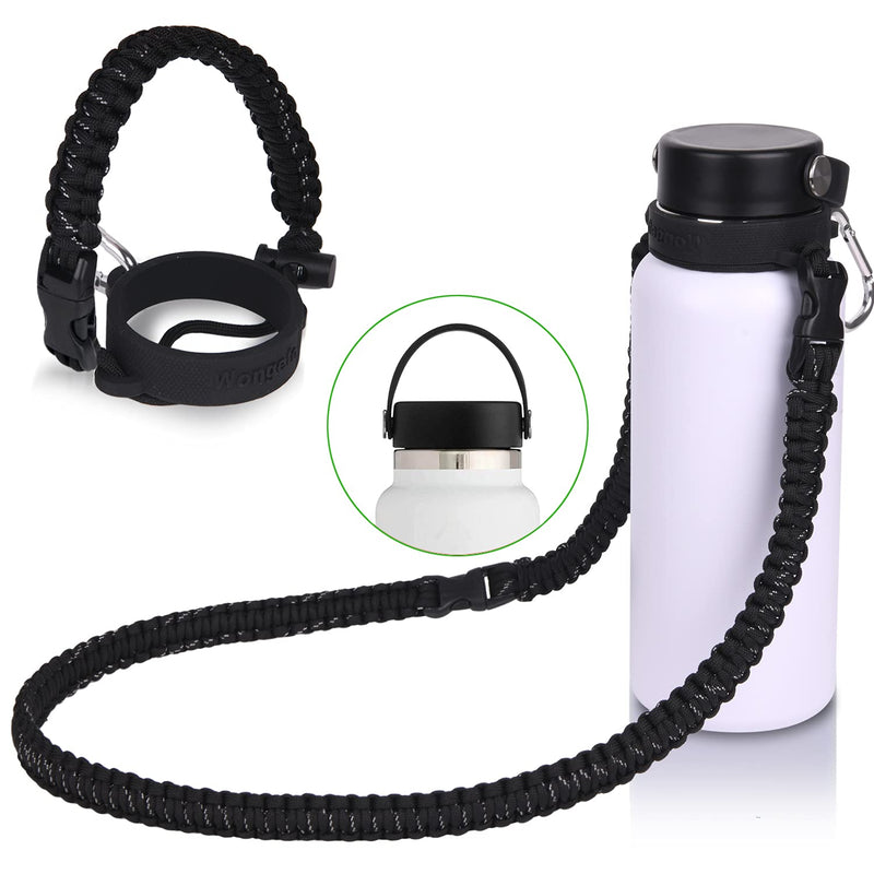 Wongeto 2.0 Paracord Handle with Shoulder Strap Compatible with Hydro Flask 2.0 Wide Mouth Water Bottle 12oz to 64oz-Water Bottle Strap Carrier for Walking,Camping,Going to School Black - BeesActive Australia