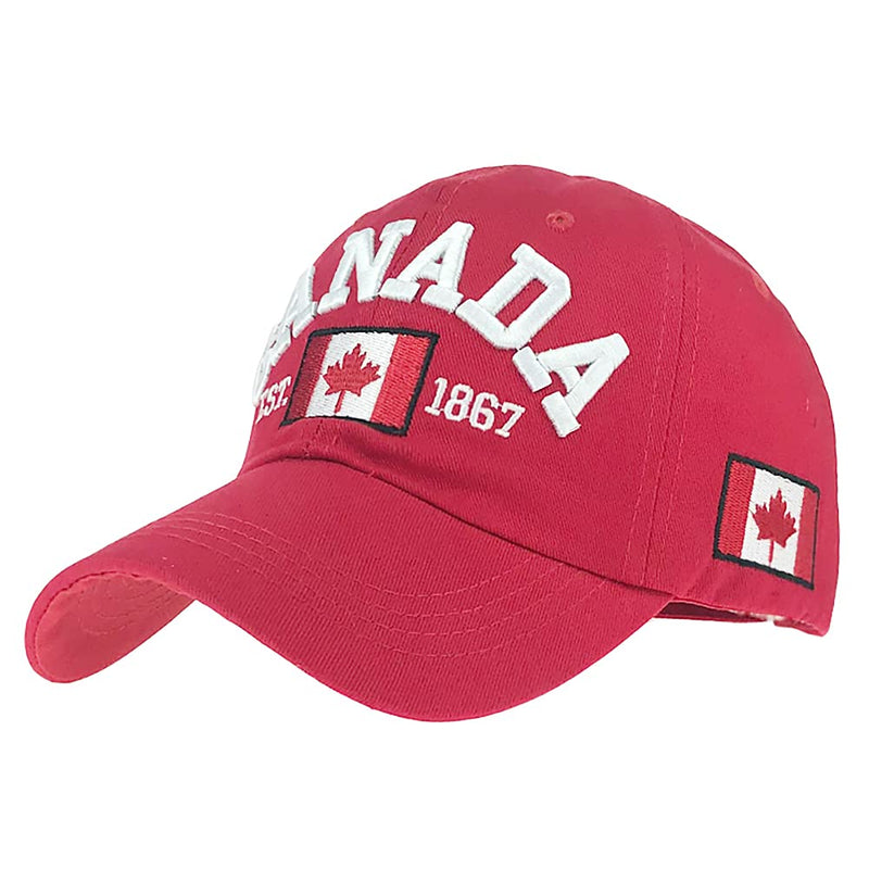 Baseball Cap Canada Flag Hat Adjustable Dad Hat Sunhat Embroidered Cap Outdoor Sun Hats for Adult Red - BeesActive Australia