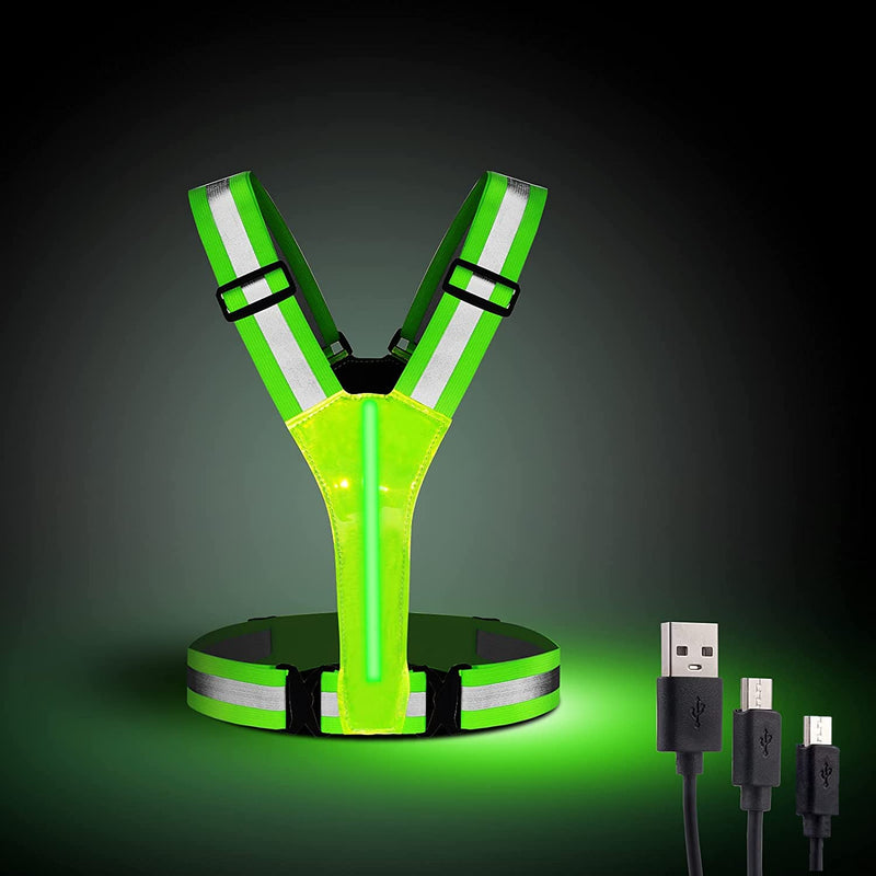 LED Reflective Vest Running Gear, USB Rechargeable LED Light Up Vest High Visibility with Adjustable Waist/Shoulder Green - BeesActive Australia