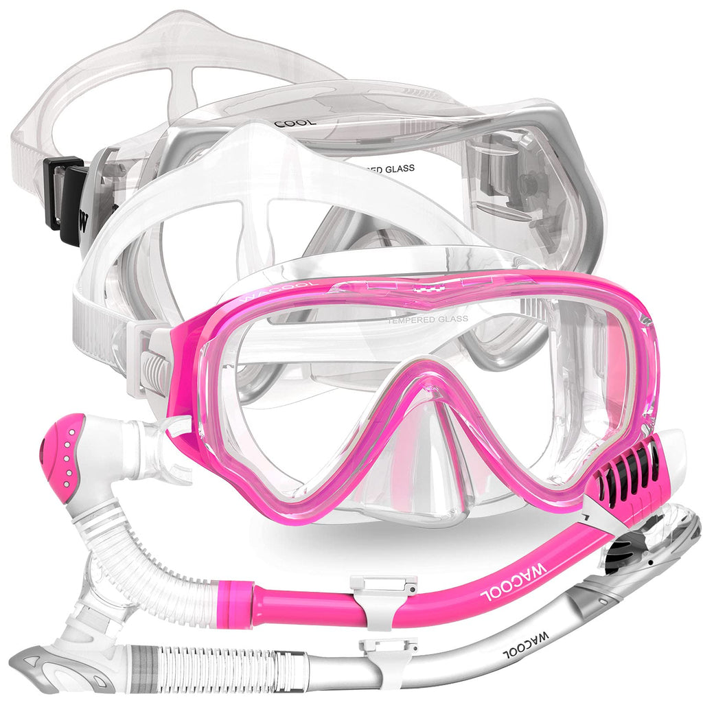 WACOOL Professional Adult (Sliver) and Kids (Pink) Snorkeling Set Swimming Gear Anti-Fog Coated Glass with Silicon Mouth Piece Purge Valve and Anti-Splash - BeesActive Australia