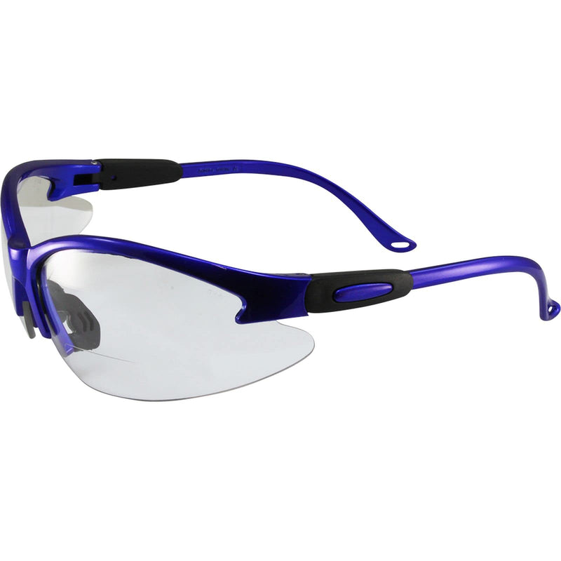 Global Vision Contender Bifocal Safety Glasses for Men or Women Blue Frame with Clear Lens ANSI Z87+ 1.0 to 2.5 1.00 - BeesActive Australia