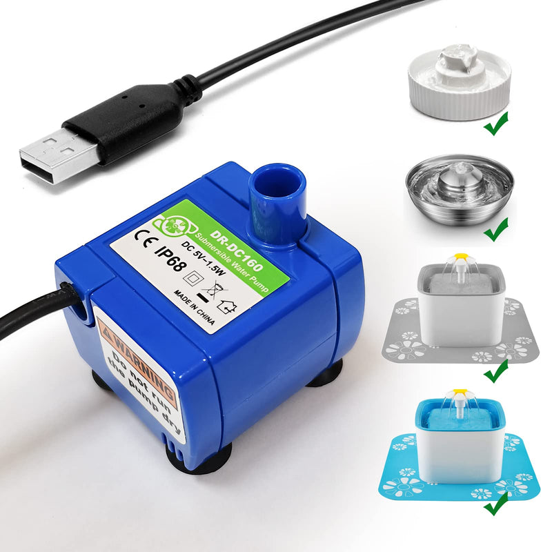 Cat Water Fountain Pump,Pet Fountain Pump Replacement Pump DR-DC160 Motor for 360°Stainless Steel Cat Fountain and Cupcake Ceramic Cat Drinking Fountain Blue - BeesActive Australia