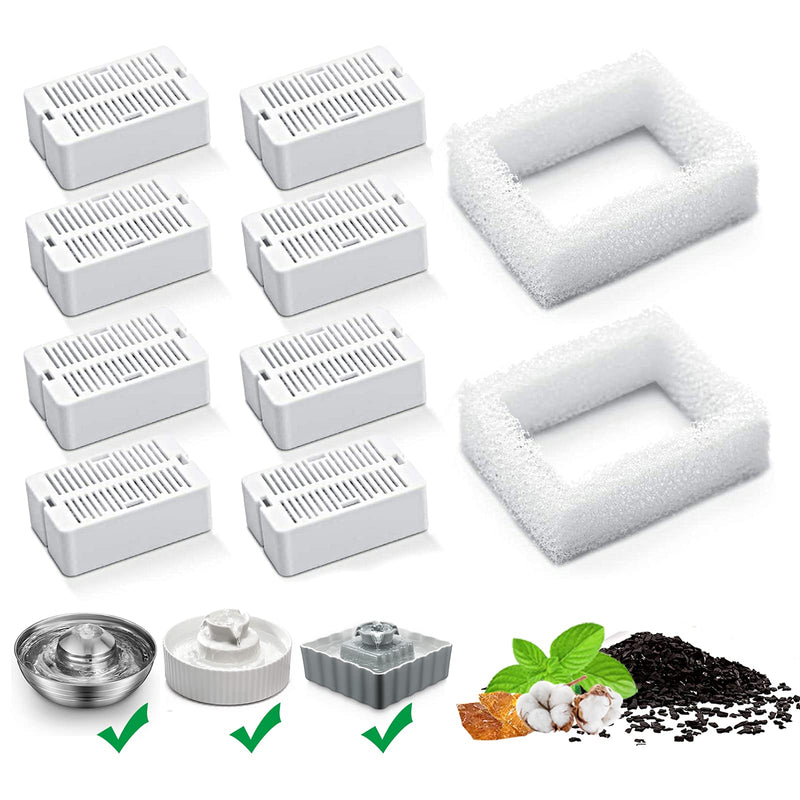 Cat Water Fountain Replacement Filters, 8 Pack Cat Fountain Carbon Filters and 2 Pack Foam Filters for Ceramic Pet Drinking Fountain and Stainless Steel Pet Water Fountain 8+2 Pack - BeesActive Australia