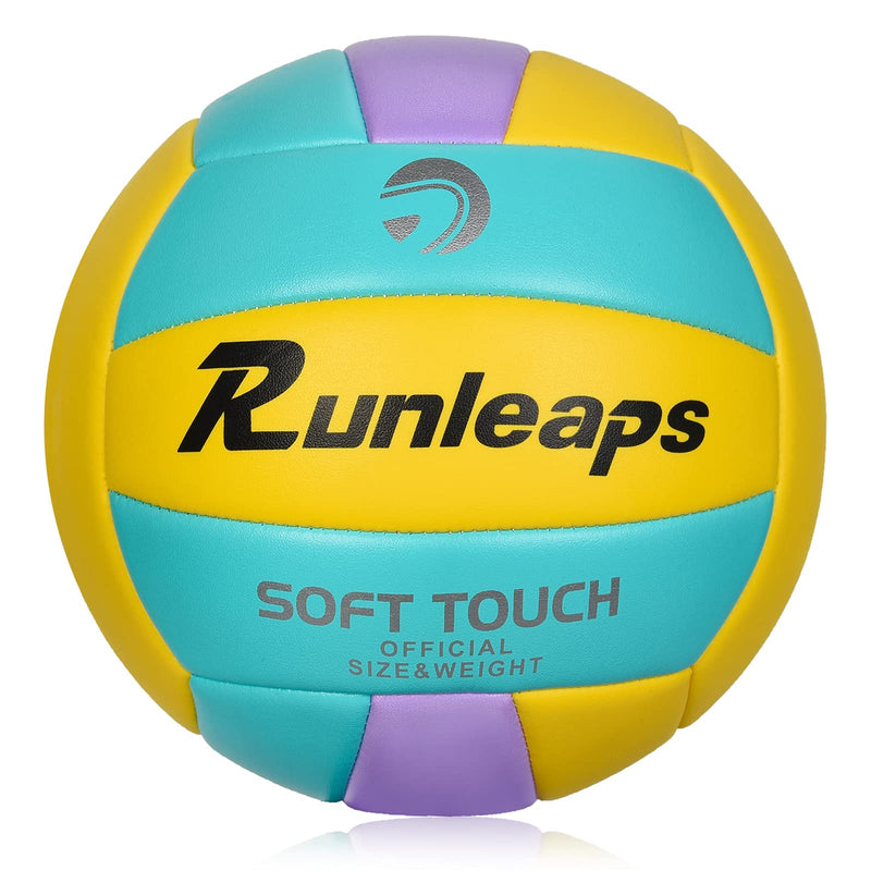 Beach Volleyball Official Size 5 - Runleaps Soft Waterproof Volleyball Sand Sports PU Ball for Indoor, Outdoor, Pool, Gym, Training Blue/Purple/Yellow - BeesActive Australia
