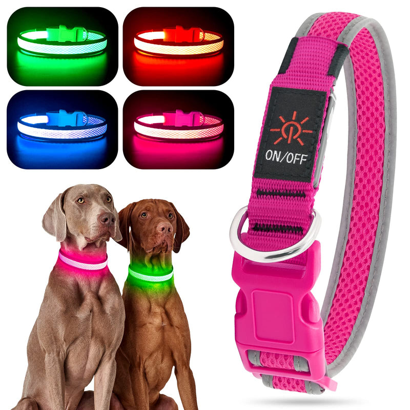 YFbrite Light up Dog Collar, Rechargeable LED Dog Collar, Adjustable Cat Collar Light Safety Glowing at Night for Puppy, Small, Medium, Large Dogs Pink - BeesActive Australia