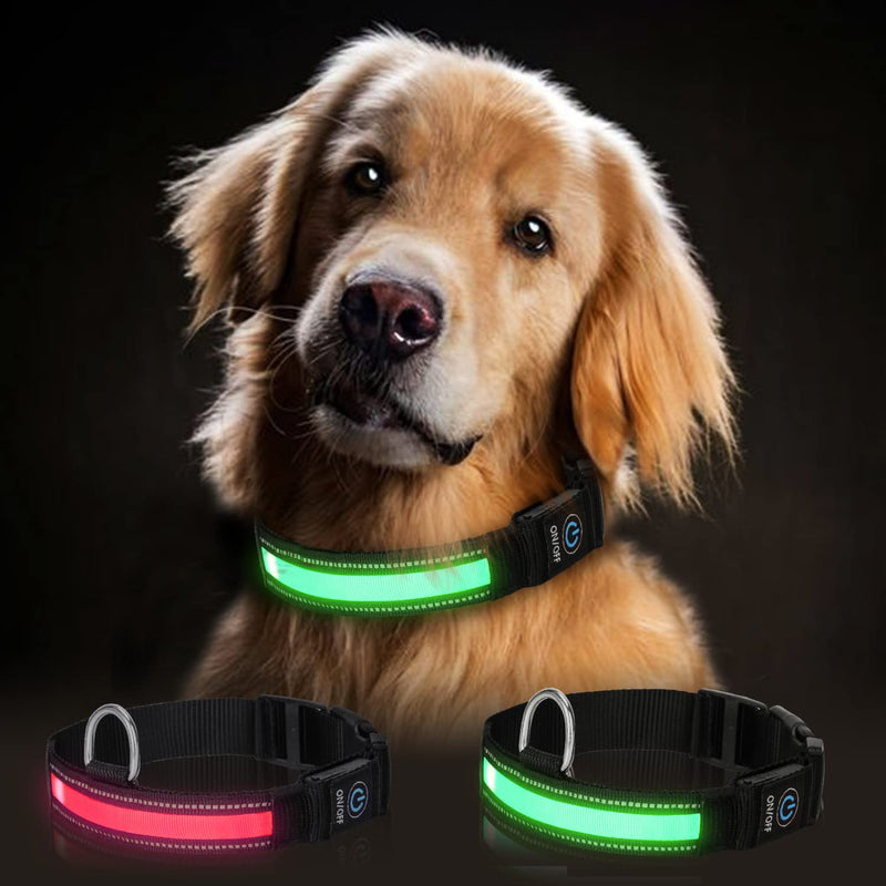 Light Up Dog Collars, Nobleza USB Rechargeable Waterproof Glow in The Dark Dog Collars for Night Safety with 3 Lighting Modes, Adjustable LED Glowing Dog Collars for Small, Medium and Large Dogs L (20-24"L) Green - BeesActive Australia