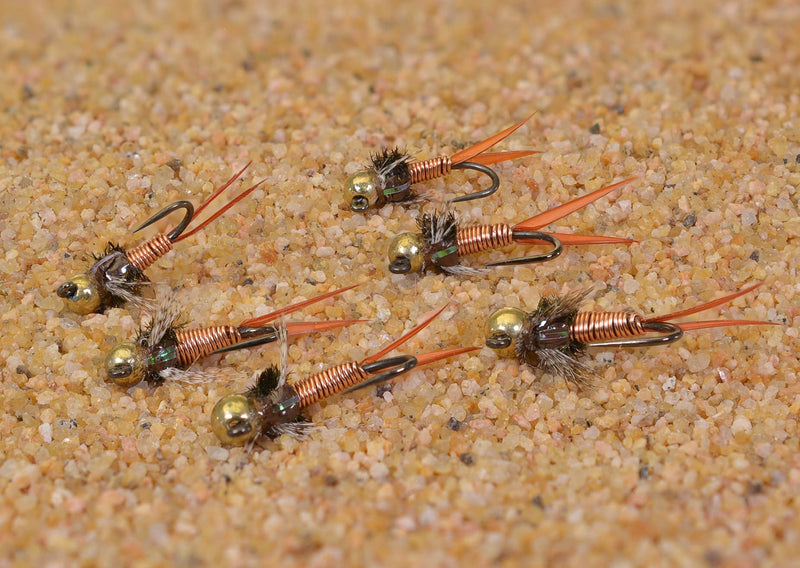 12 Flies - Copper John Jig Head Fly - Euro Nymph Tied on Hanak Hooks - 6ct Pack Copper Assortment - BeesActive Australia
