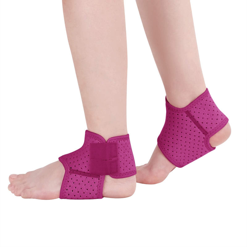A Pair Kids Teens Ankle Support Braces Mesh Breathable Ankle Brace Compression Sleeves Adjustable Sports Running Foot Support Wraps Injury Prevention Protection Sprained Weak Ankles Stabilizer Guard Rose Red Small (US Shoe Size 1-4) - BeesActive Australia