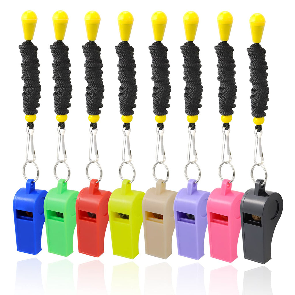 AMBITIONJUMP Plastic Whistles with Lanyard, 8 Pack Sports Whistle Bulk for Coach, Referee, Lifeguard, School, Soccer, Emergency(Multicolor) - BeesActive Australia