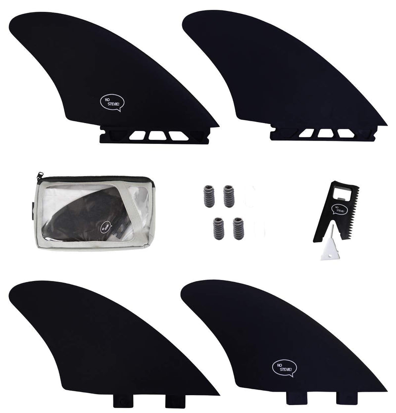 Ho Stevie! Surfboard Twin Keel Fins (2 Fins) - Twin Tab or Single Tab Sizes, with Fin Bag, Screws, Wax Comb and Fin Key - Fins for Fish Surf Boards Black - BeesActive Australia