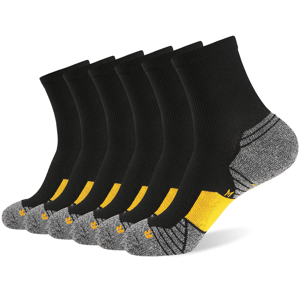 WANDER Men's Athletic Ankle Socks 6 Pairs Running Socks for Sport Low Cut Cycling Socks 6-9/10-12/12-14 6 Pairs Black Yellow 10-12 - BeesActive Australia