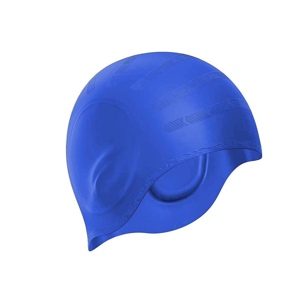 Swim Cap, Durable Silicone Swimming Cap Cover Ears, 3D Ergonomic Design Swimming Caps for Women Kids Men Adults Boys Girls with Nose Clip & Earplugs Blue - BeesActive Australia