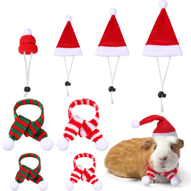 Satiri 8 Pieces Small Animal Christmas Costume Mini Santa Hat Xmas Guinea Pig Hat Small Pet Christmas Hat with Scarf for Hamster Guinea Pig Chinchilla Hedgehog Lizard Bearded Dragon Xmas Party Supply - BeesActive Australia