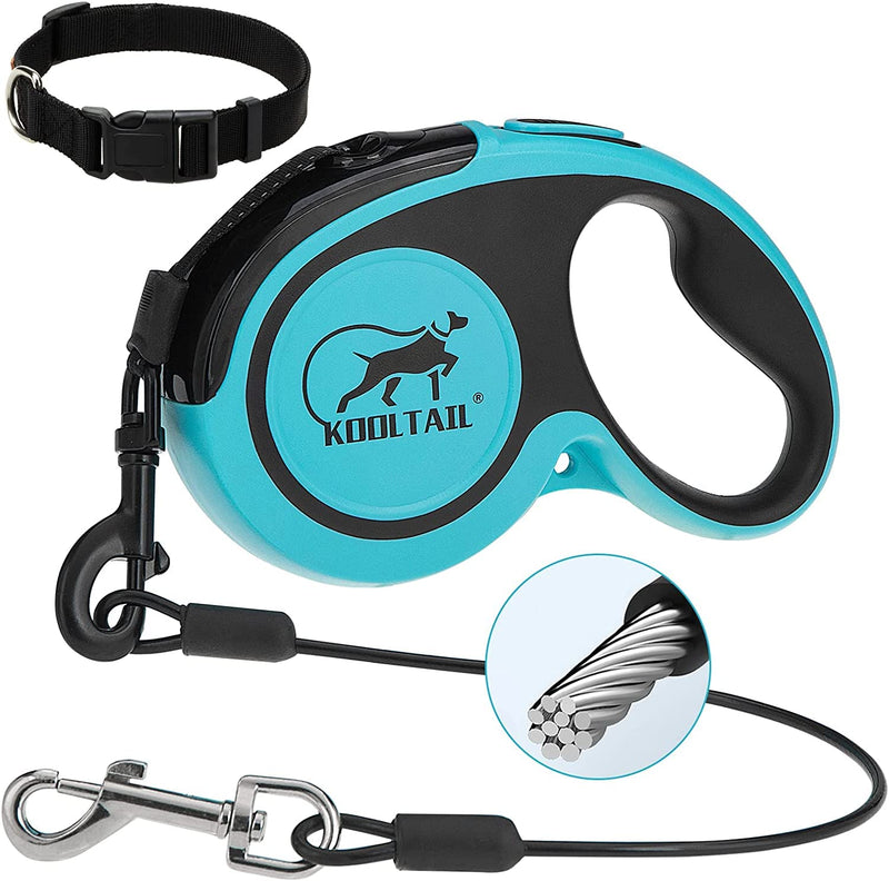 KOOLTAIL Dual Retractable Dog Leash Chew Proof, Reflective Heavy Duty 16Ft Dog Leash with Anti-Slip Handle for Medium Large Dogs, Durable 360° Tangle-Free Walking Pet Leash with 2 Wire Rope Set Up to 110Lbs Blue Reflective Leash - BeesActive Australia
