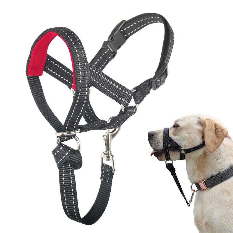 Dog Head Collar, No Pull Head Halter with Soft Padding, Durable Headcollar for Medium Large Dogs, Free Training Guide Included Red Pad/ Black - BeesActive Australia