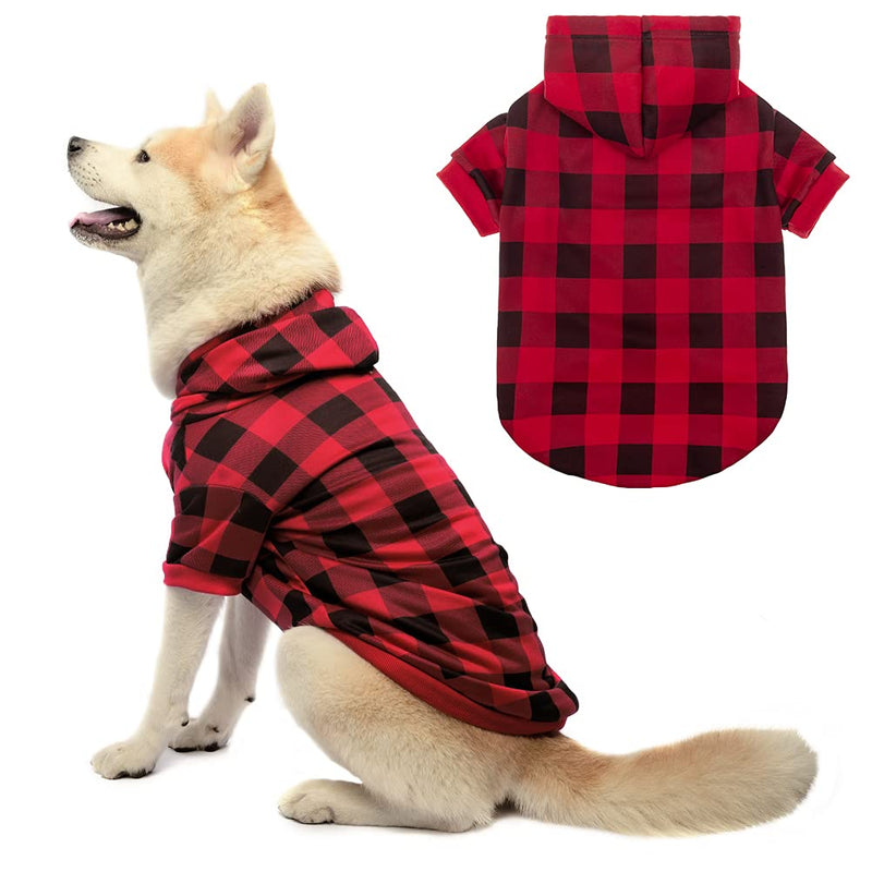 EXPAWLORER Plaid Dog Hoodie Clothes - Warm Soft Dog Sweater Outfit with Hat, Fall and Winter Pet Sweatshirt Clothing with Leash Hole for Small to Large Dogs, Buffalo Check X-Large - BeesActive Australia