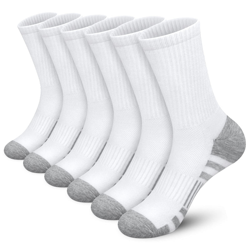 Athletic Socks, Cushioned Running Socks Performance Breathable Crew Socks Wicking Outdoor Sports Socks for Men Women(6 Pairs) 6-9 White_1 - BeesActive Australia